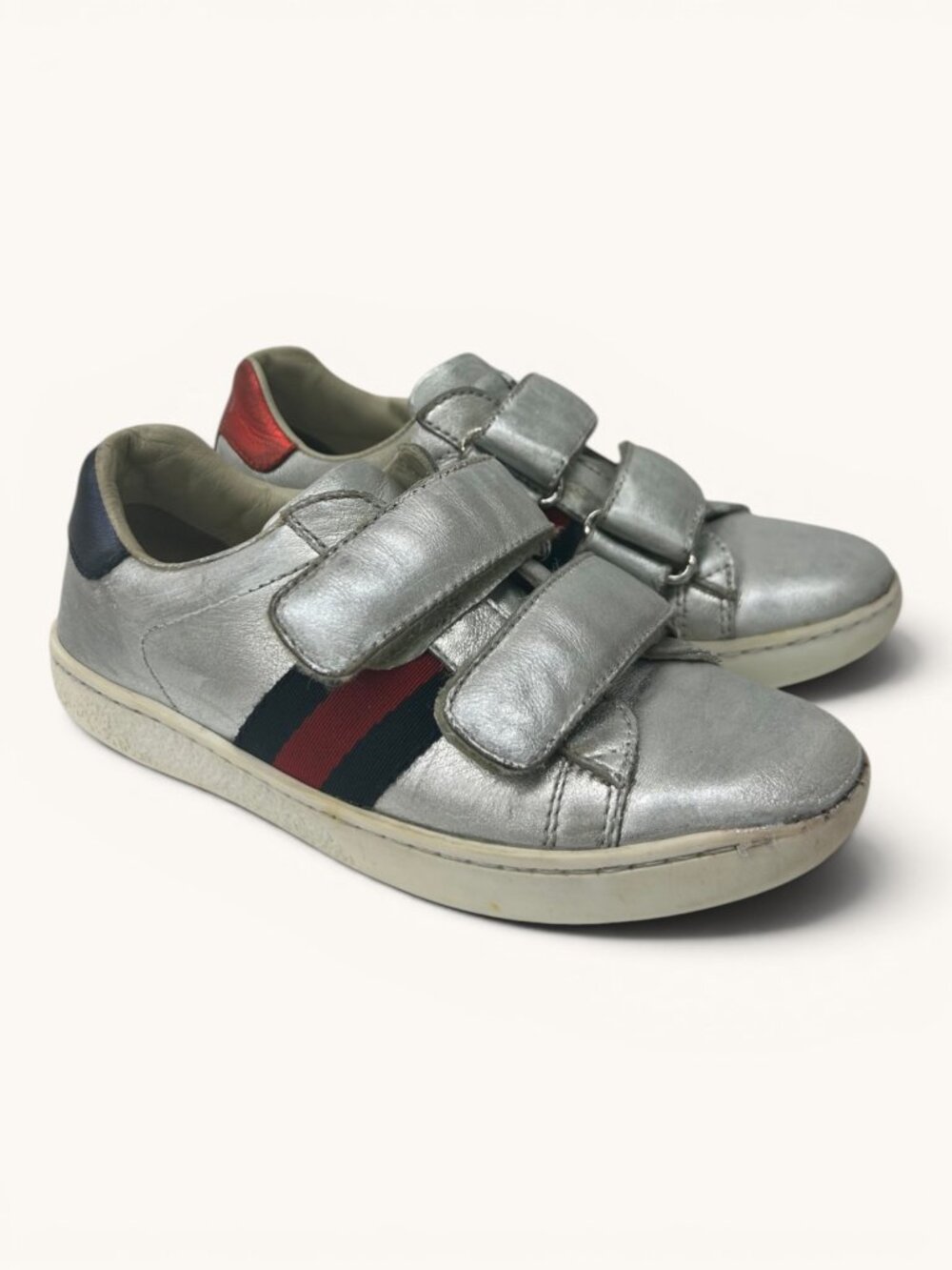 Gucci Kids Metallic Silver Velcro Sneakers, Size 28 IT